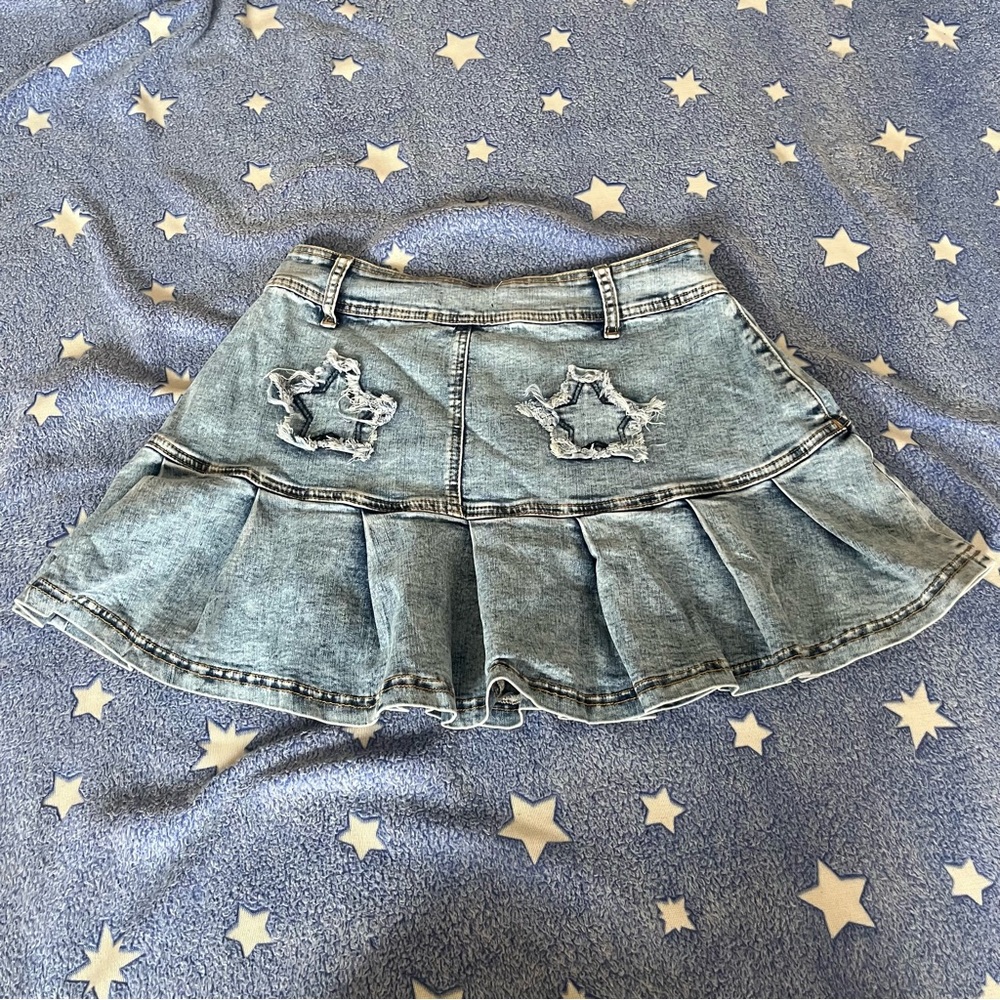 Denim Blue Distressed Skirt